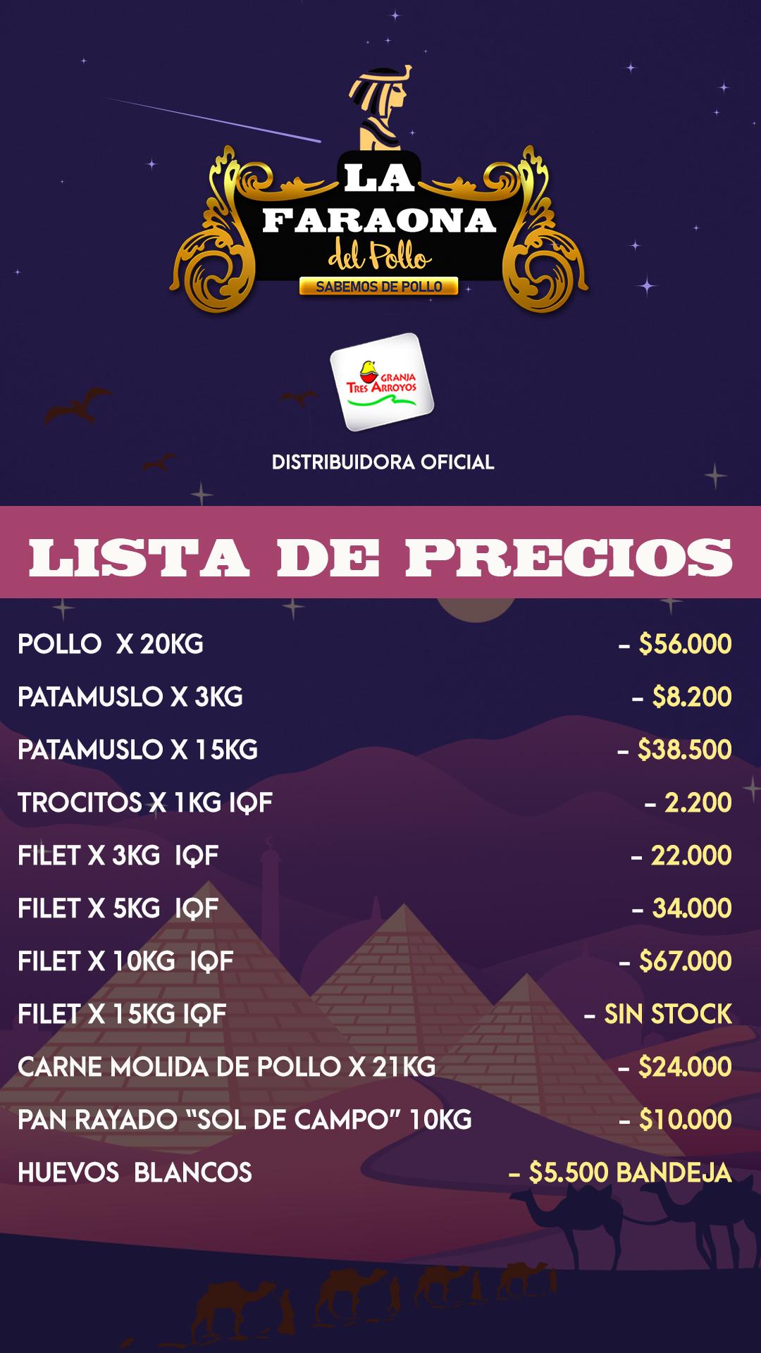 Posteo de precios — La Faraona del Pollo