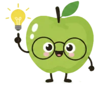 Ilustración de manzana con foco de idea representando Diseño de Marcas